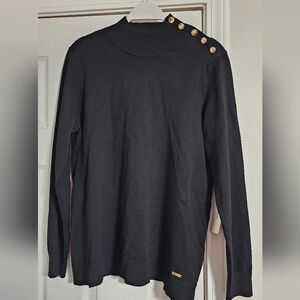 Black Calvin Klein Sweater with Gold Button Accents